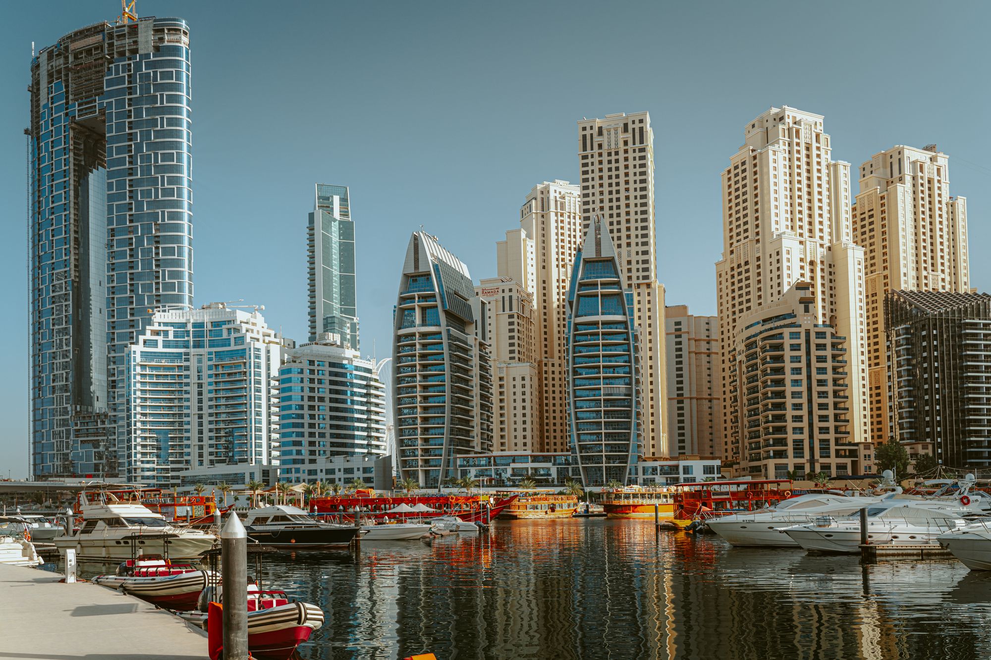 Dubai Marina towers and yachts