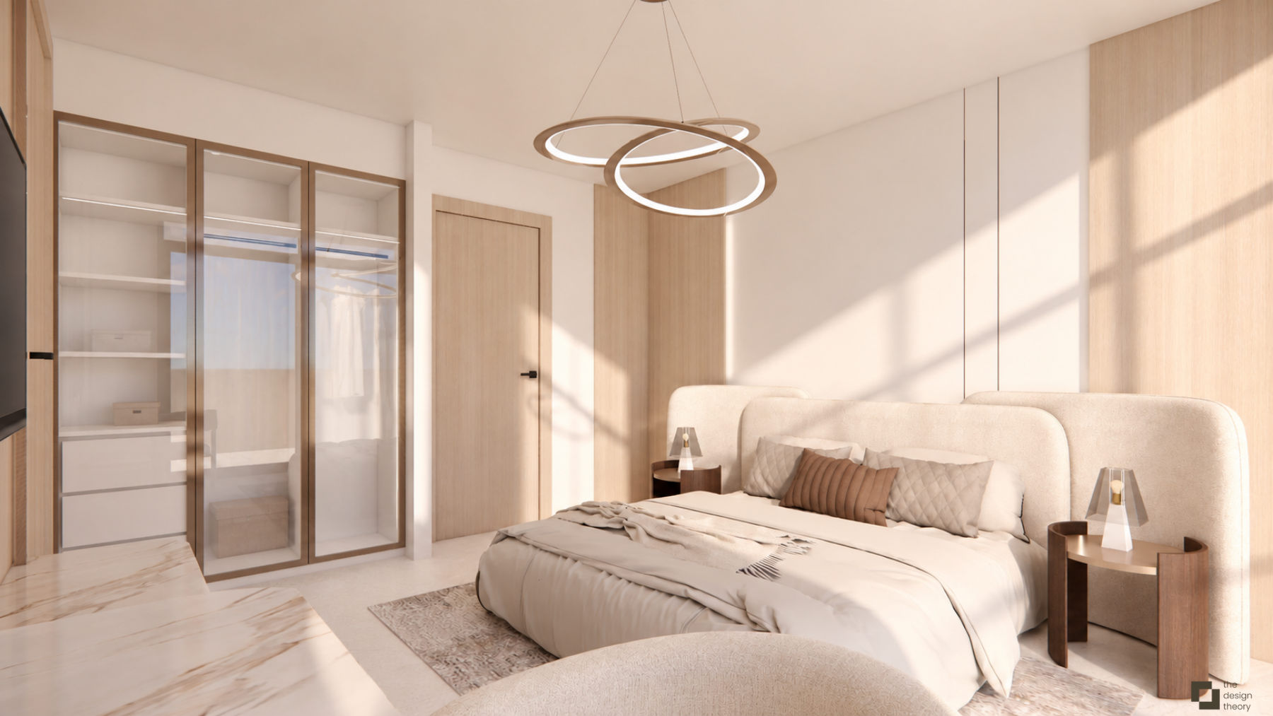 Bedroom with sculpted headboard